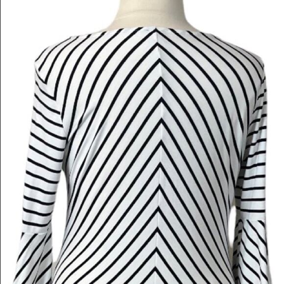 Chico’s White Black Stripe Bell Sleeve Midi Shift Dress Size 2 Women's 12/14 - Picture 8 of 13